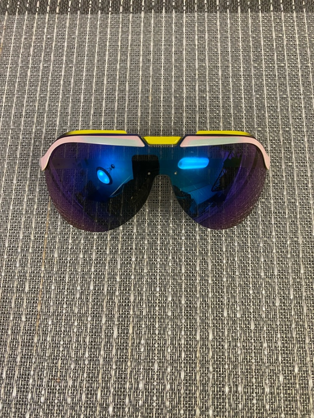 Dior Mirrored Blue Lens Shield Sunglasses with Pink and Yellow Accents